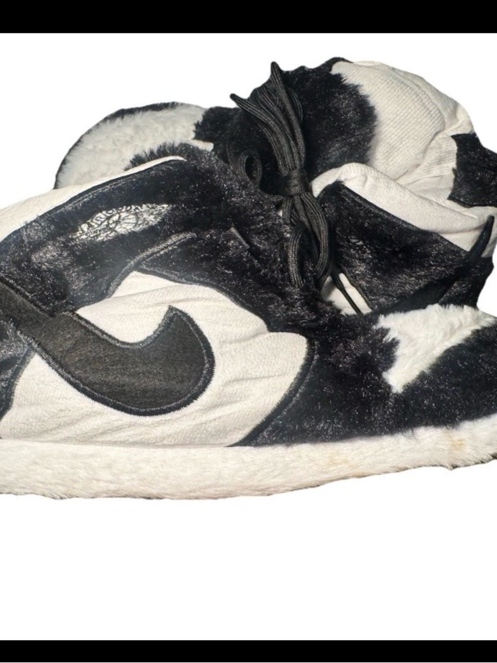 Nike Black and White Faux Fur High-Top Sneaker one size 5.5/12.5